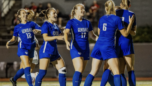 W&L Women’s Soccer celebrates a goal from Sarah Zimmerman ‘26. 